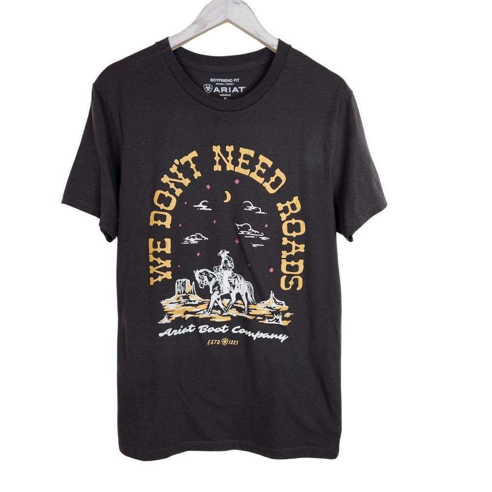 ARIAT Shirt Womens Small Gray We Don't Need Roads Western Graphic Tee Top